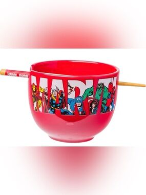 Marvel Avengers Comic Ceramic Ramen Bowl w/ Chopsticks 20oz Spider-Man Thor Hulk
